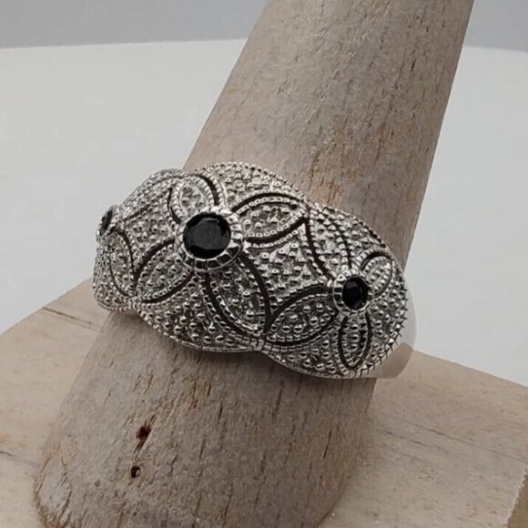 Estate Affinity Sapphire and Pave Diamond Sterling Silver Ring 8 - Picture 4 of 4